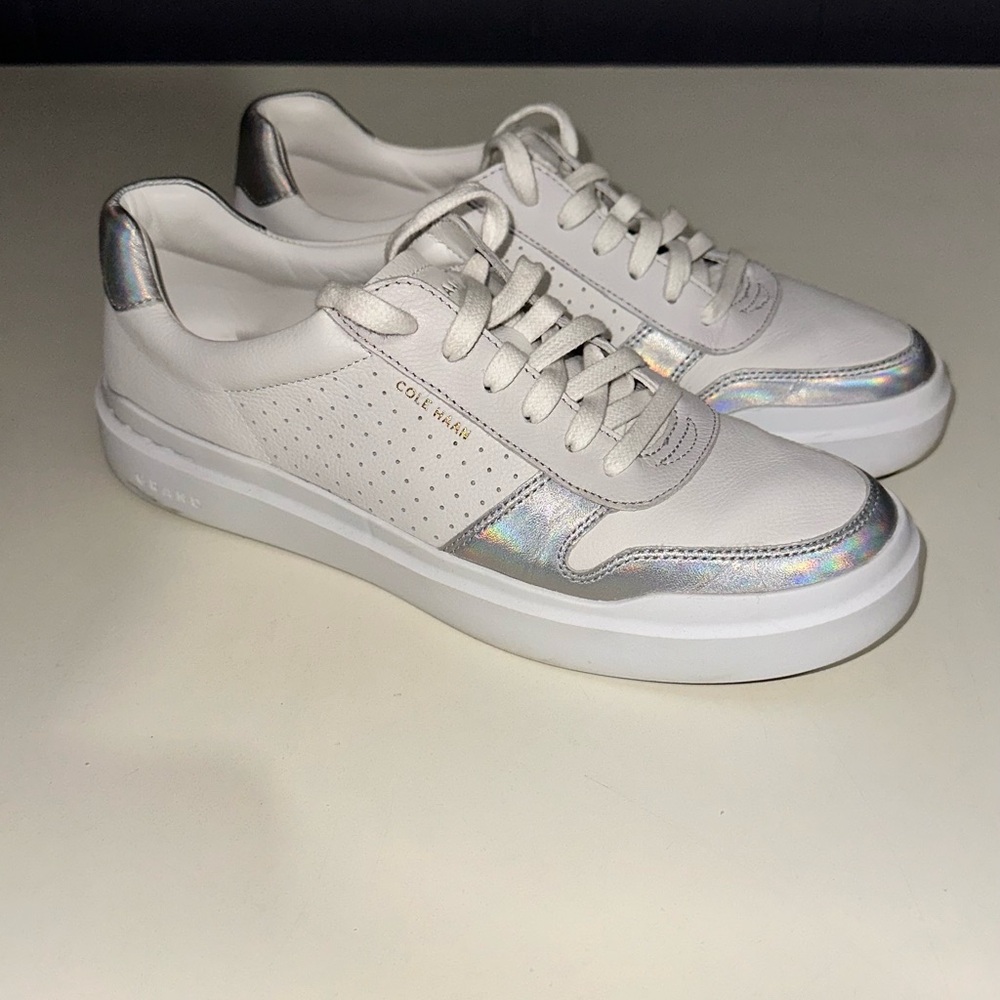 Cole Haan Women's White and Silver Sneakers